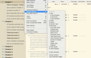 Outliner options in Scrivener for Mac View menu
