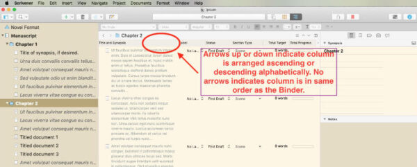 change order of synopsis items in Scrivener outliner columns