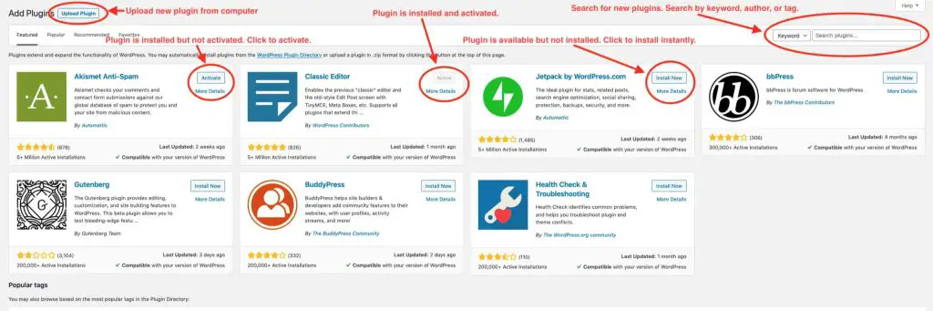 Add plugins page in WordPress dashboard