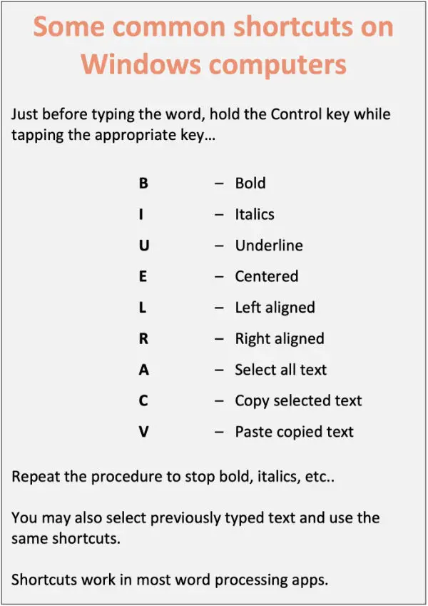 keyboard shortcuts for windows computers