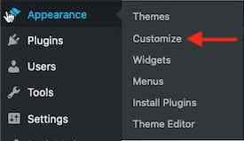WordPress dashboard menu Appearance > Customize