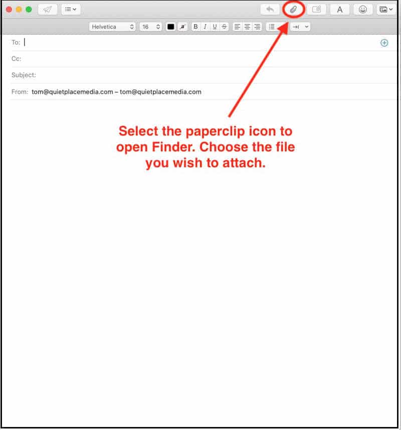 Click the paperclip icon to attach file to email in Apple Mail