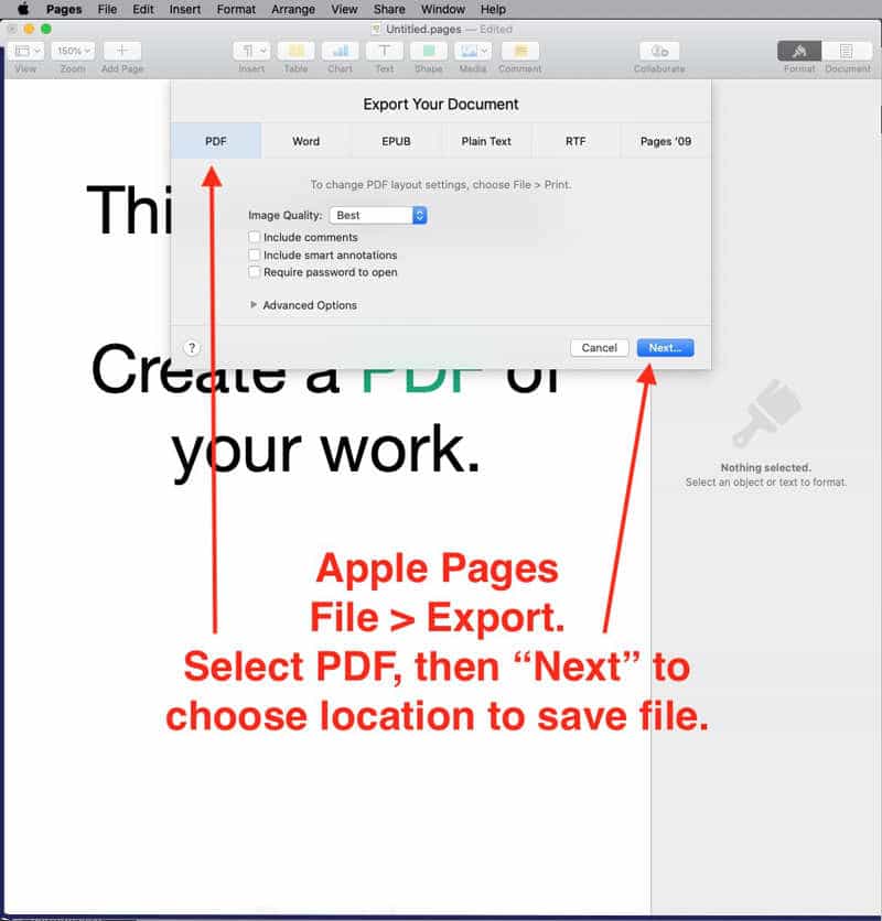 how to save apple pages as pdf