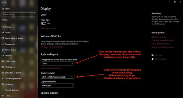 Use Windows display settings to make words bigger on your computer.