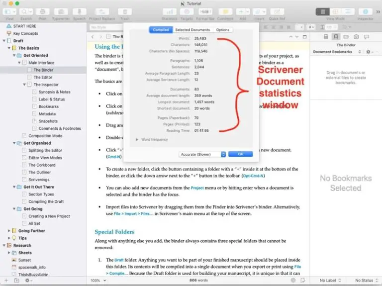count words in Scrivener