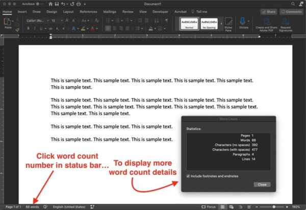 Count words in Microsoft Word