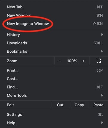 open a incognito tab on chrome for mac