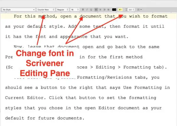 change font in Scrivener editing pane