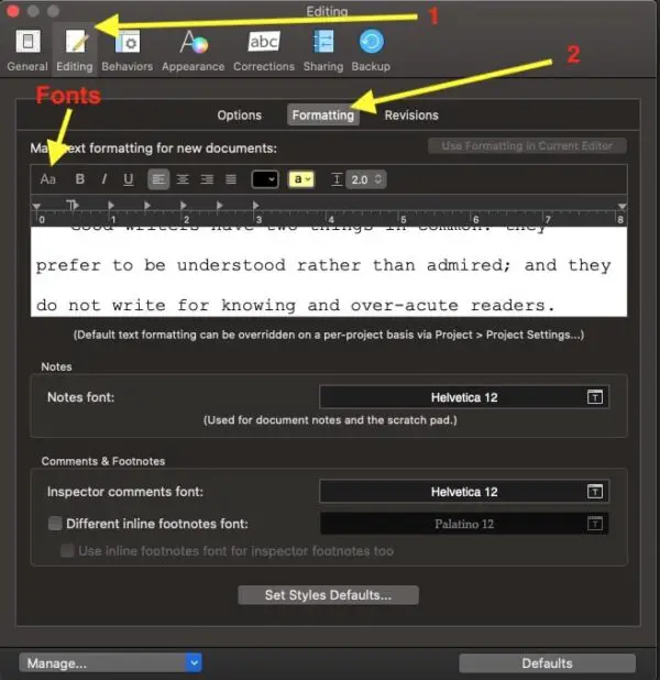 default font scrivener windows