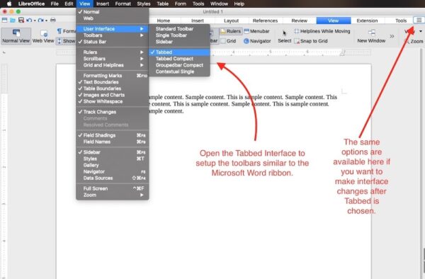 Microsoft Word to LibreOffice Writer -ribbon-like interface