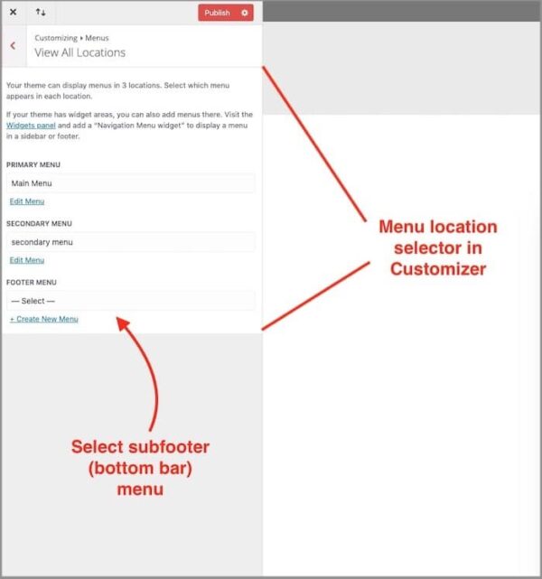 Menu section in WordPress customizer