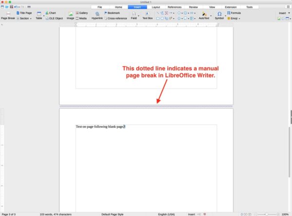 page break indicator in libreoffice writer
