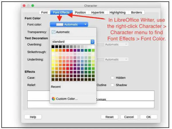 change text color in LibreOffice Writer