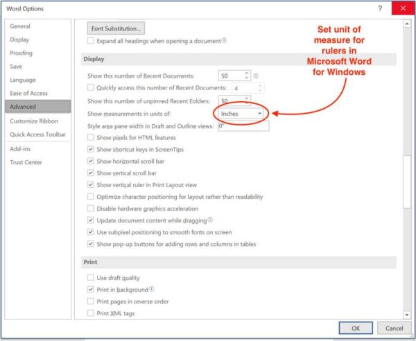change the units of measure in Microsoft Word