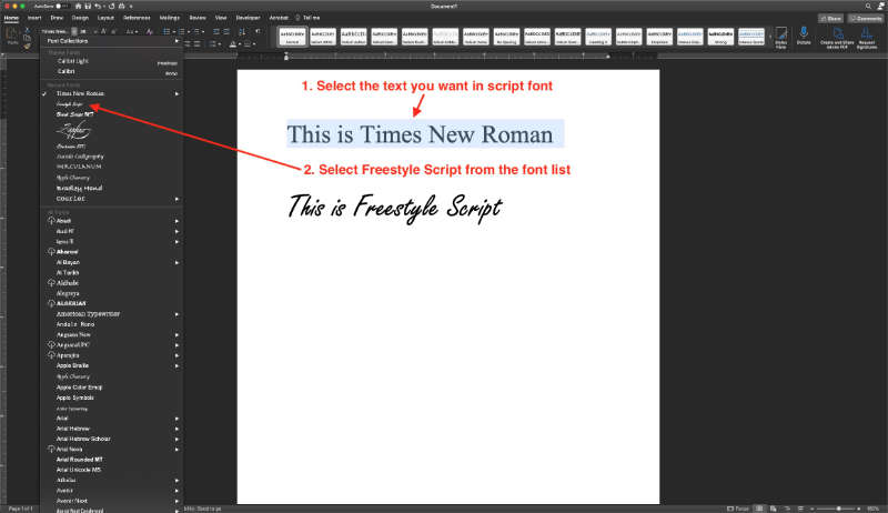 cursive font names microsoft word