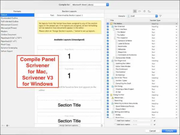 Move work from Scrivener to Word via the Compile feature.
