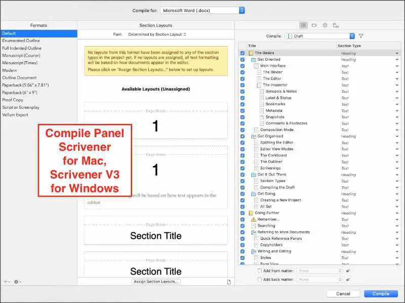 Move work from Scrivener to Word via the Compile feature.