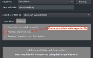 Scrivener V3 for Windows - export files panel