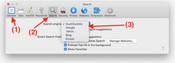 Change default search engine in Safari browser