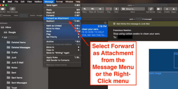 forward emails as attachments in Apple Mail