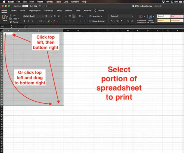 print part of a Microsoft Excel spreadsheet