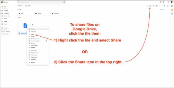 Use google drive cloud storage to share files