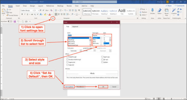 change default font in word for Windows