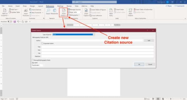 create citation source microsoft word for windows