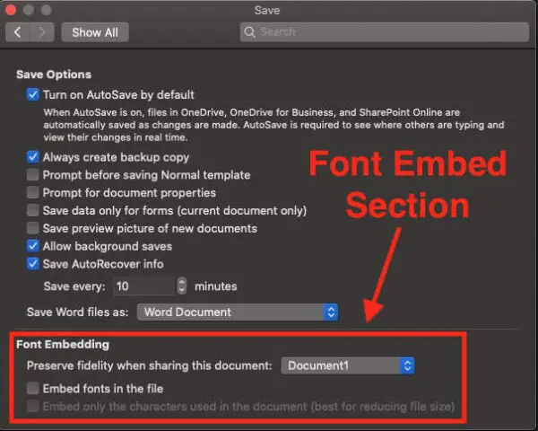 embed fonts in microsoft word for mac
