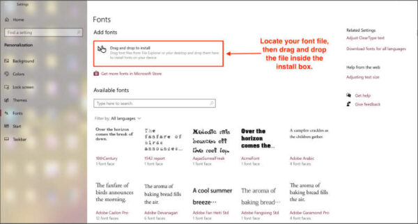 add fonts in Microsoft Word using Windows 10 Settings