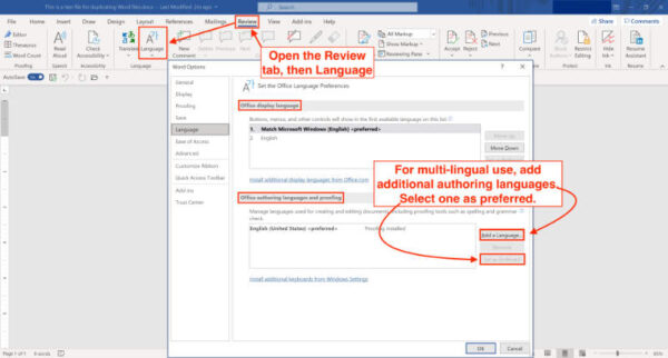 change authoring/spell check language in microsoft word
