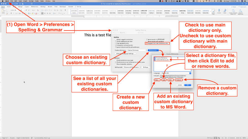 use custom dictionaries in microsoft word