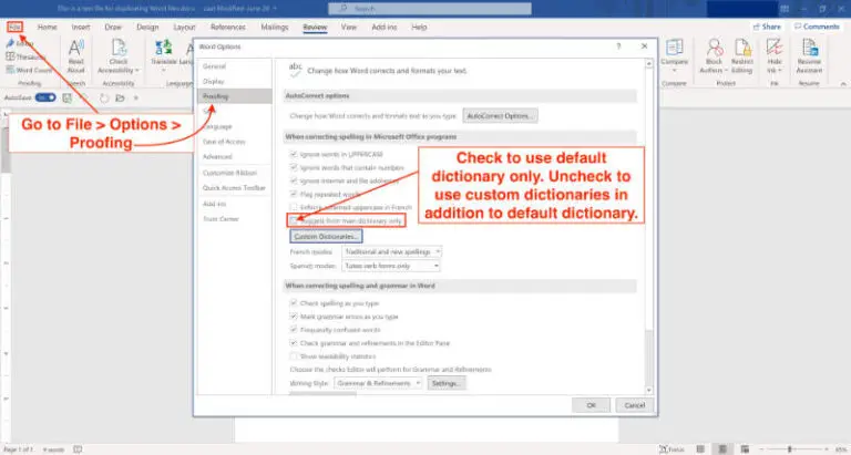 how to view custom dictionary in word