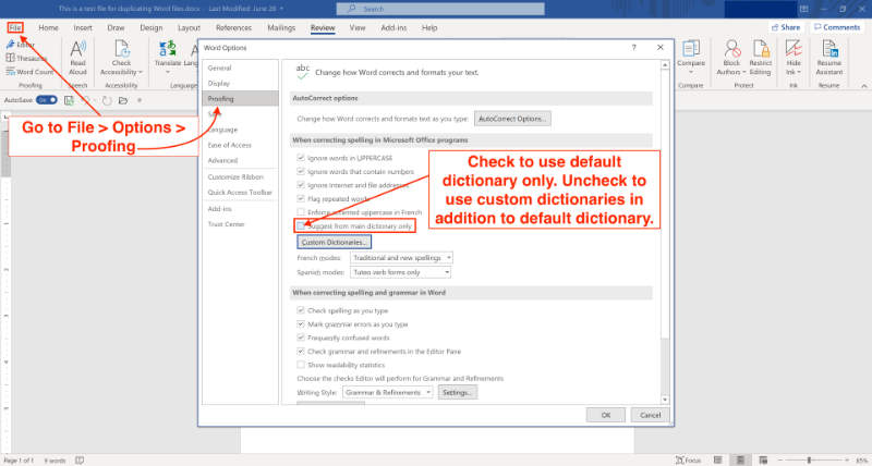 use custom dictionaries in microsoft word in addition to default dictionary