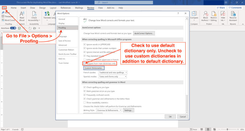 how do you create a custom dictionary in word