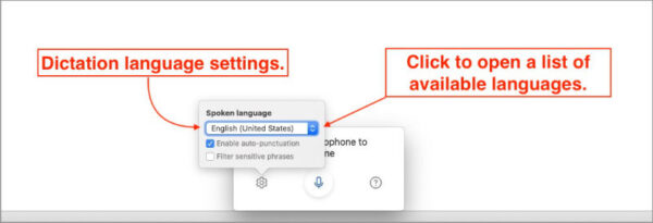 microsoft word dictation settings