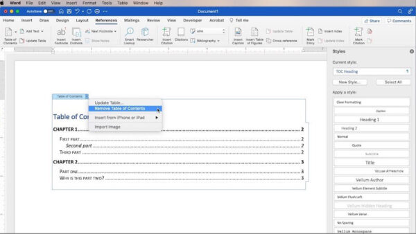 remove a table of contents in microsoft word