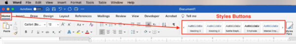 Styles buttons in Home tab of Microsoft Word