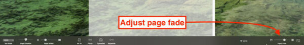 adjust page fade in scrivener composition mode