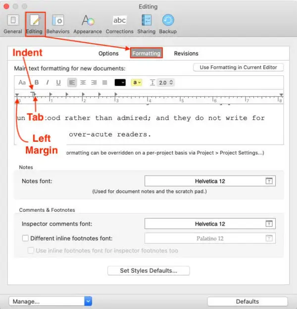 Indent in Scrivener settings