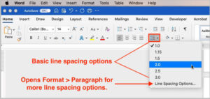double spacing in microsoft word - line spacing button