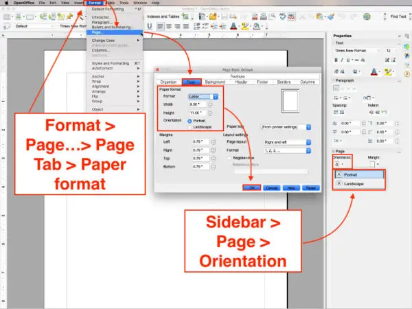 Openoffice Writer Landscape mode - how to set it