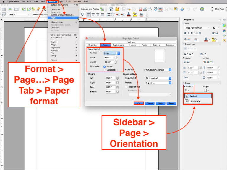 Openoffice Writer Landscape mode - how to set it