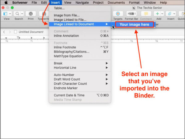 insert images in Scrivener