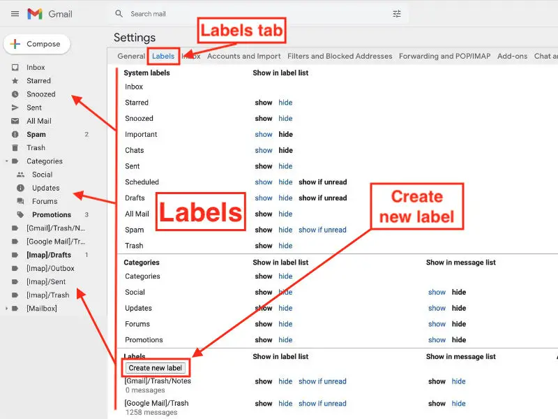 create new label in Gmail for desktops