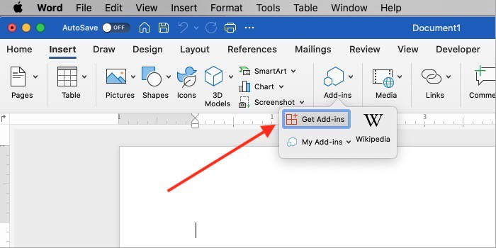 get add-ins from insert tab ms word