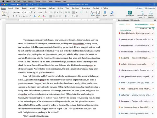 prowritingaid for ms word on macs sidebar