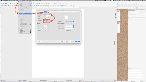 Change libreoffice writer page orientation from the format menu