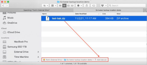 location of scrivener backup file in finder