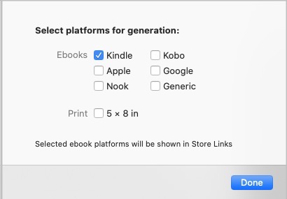 select kindle platform for generation in vellum for mac